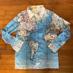 World Map Button Down - NWOT